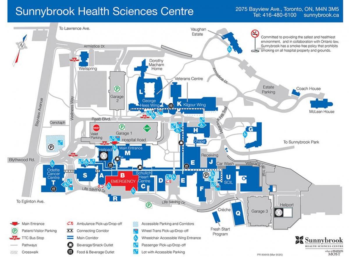 kaart van het Sunnybrook hospital in Toronto