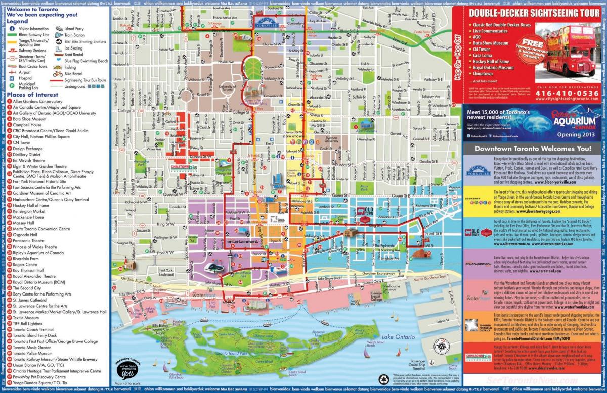kaart van Toronto hop-on-hop-off bus tour