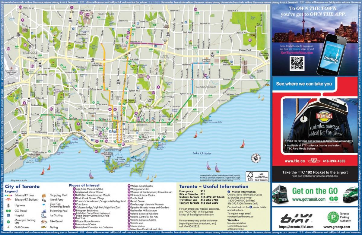 toeristische kaart van Toronto