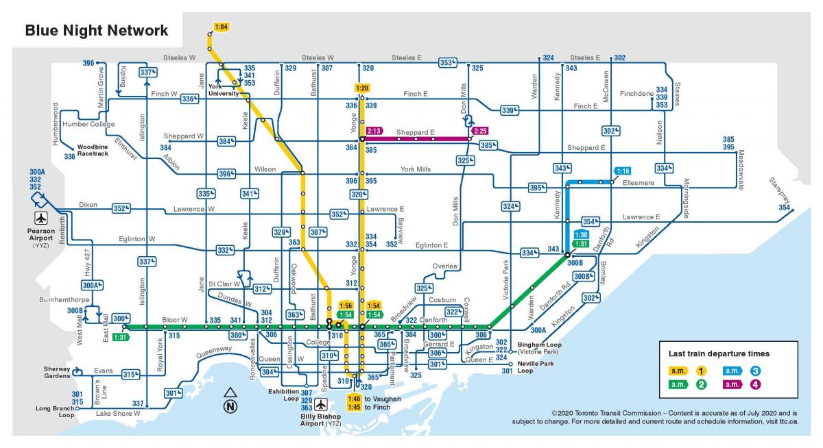 kaart van de nacht bus Toronto