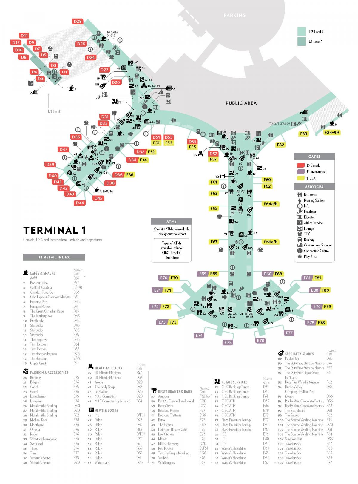 kaart van yyz terminal 1 kaart