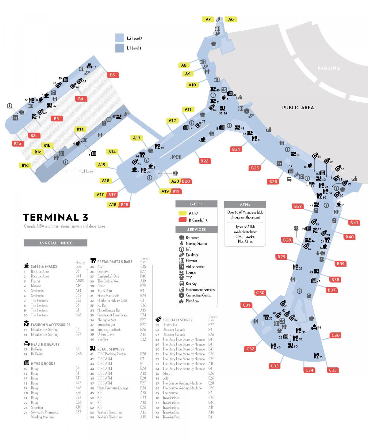 kaart van yyz terminal 3 kaart